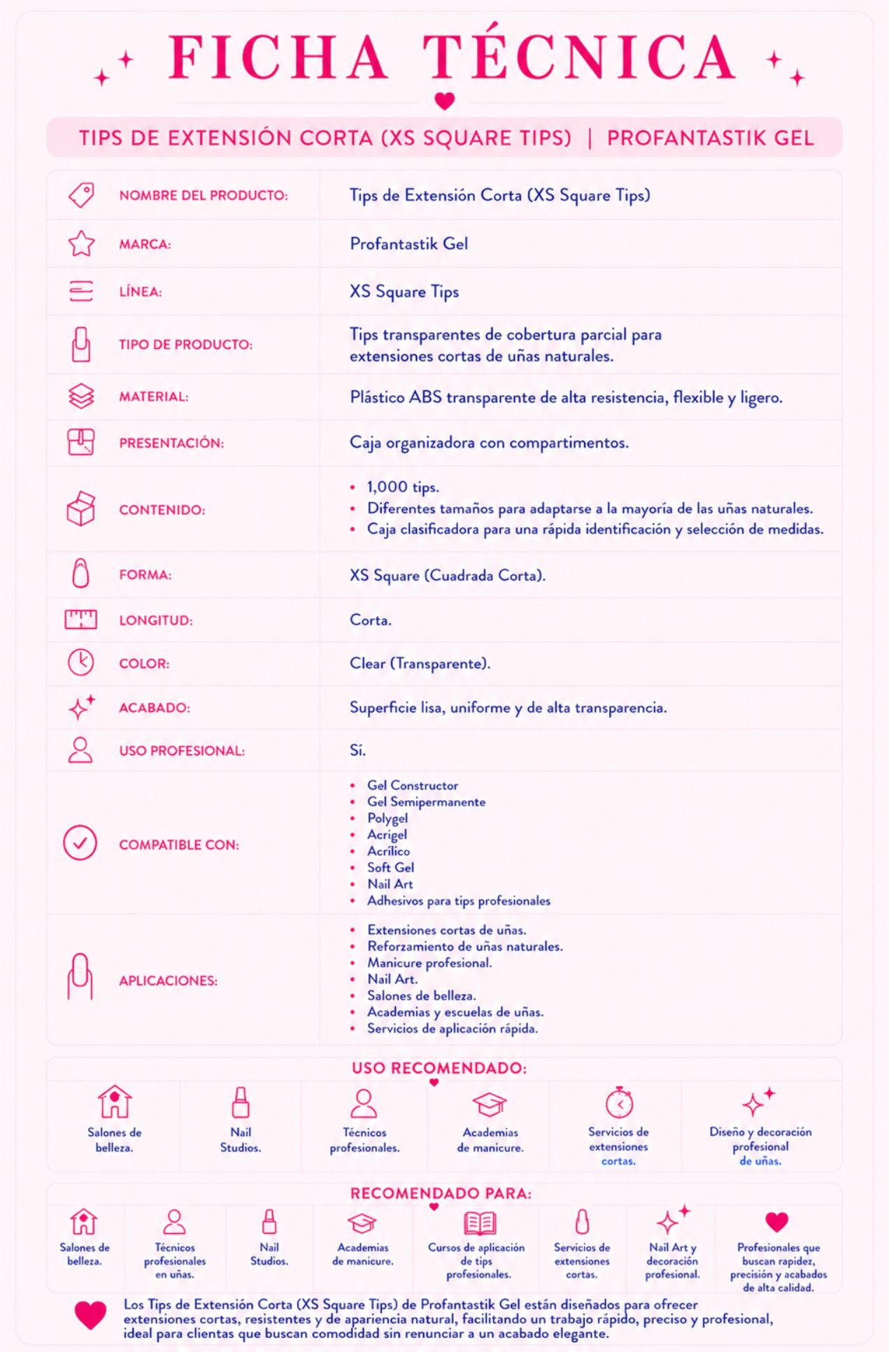 TIPS EXTENSION CORTA CUADRADOS 100 PIEZAS