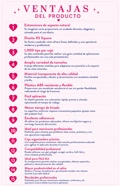 TIPS EXTENSION CORTA CUADRADOS 100 PIEZAS