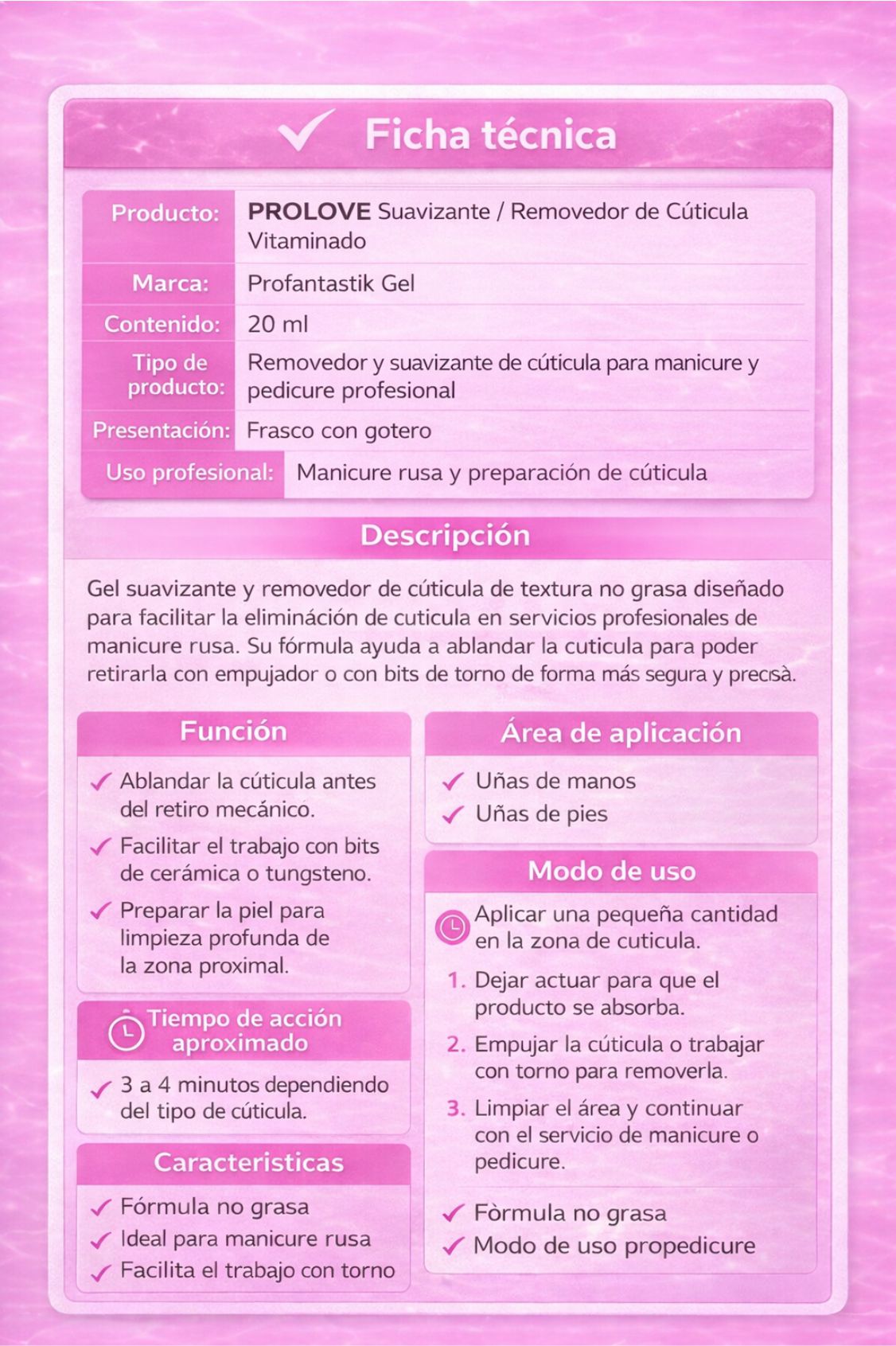 PROLOVE REMOVEDOR DE CUTICULAS PARA MANICURA RUSA