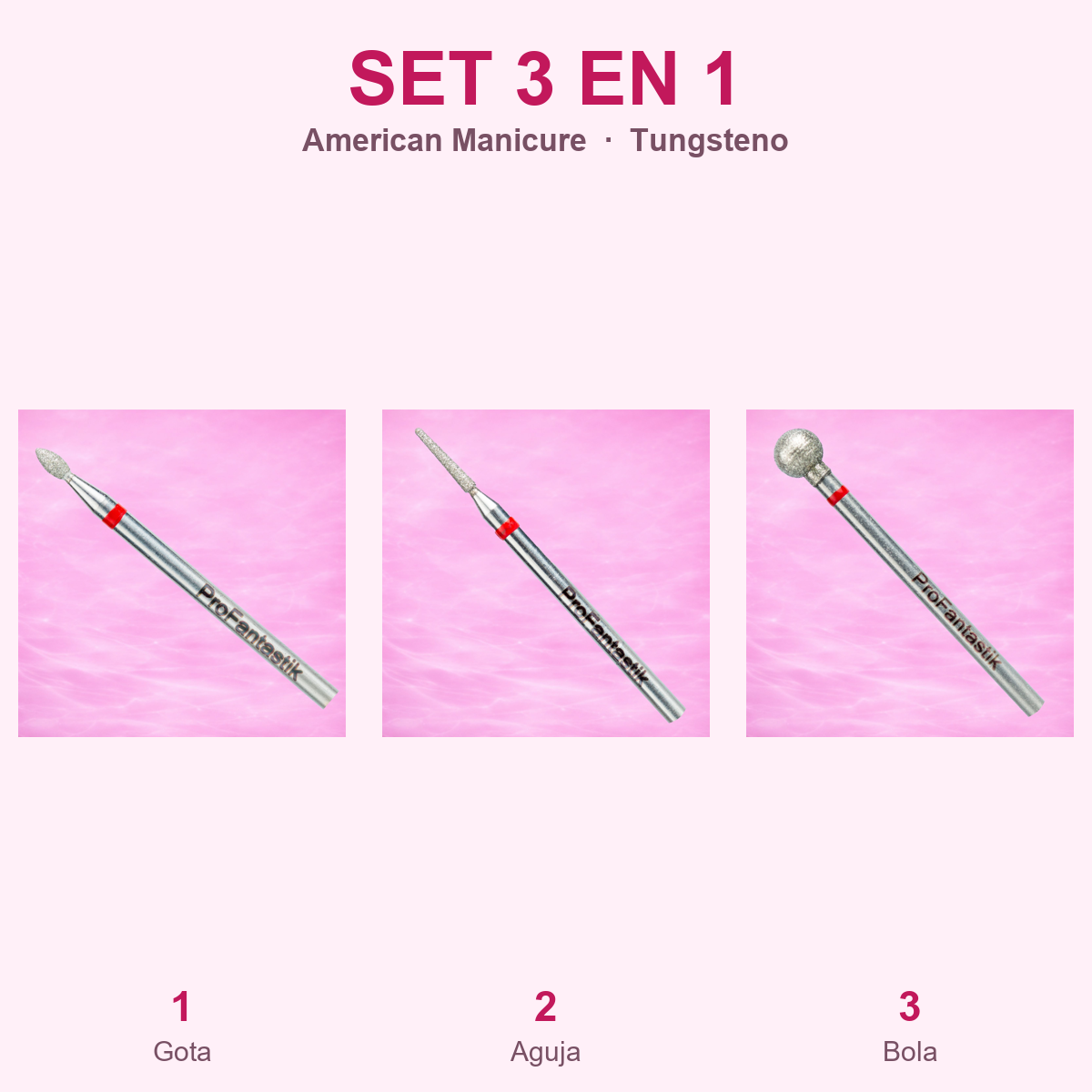 Set Tungsteno American Manicure 3 en 1 - las 3 piezas