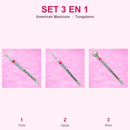 Set Tungsteno American Manicure 3 en 1 - las 3 piezas